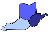 Map of Ohio, Kentucky, and West Virginia